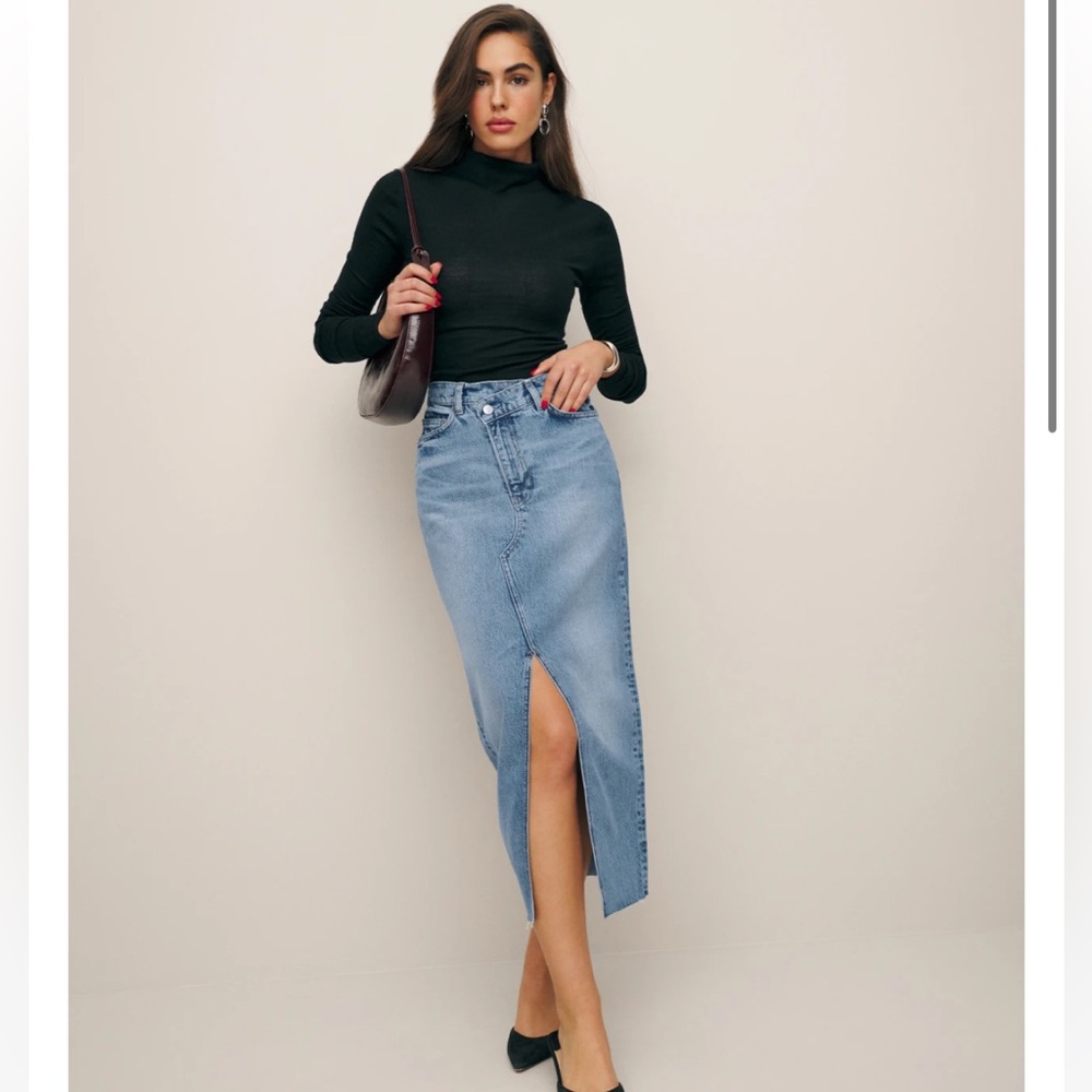 Nila Asymmetrical denim skirt reformation